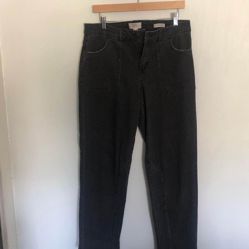 LOGO by Lori Goldstein Boyfriend Stetch Black Wash Jeans Size 10 Tall